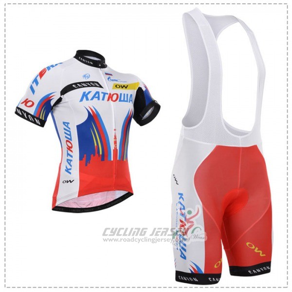 2018 Cycling Jersey Katusha White Blue Red Short Sleeve and Bib Short